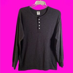 PINK, LONG SLEEVE HENLEY TSHIRT, GRAY, LARGE